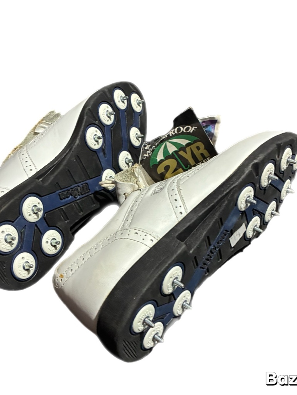 Wilson Staff White Leather Kiltie Wingtip Golf Shoes Loafers Size 7.5 Spiked - Picture 3 of 10